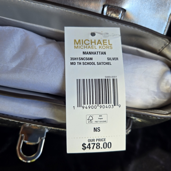 Michael Kors Manhattan Metallic Silver Satchel Small Top Handle Crossbody NWT - Picture 9 of 16